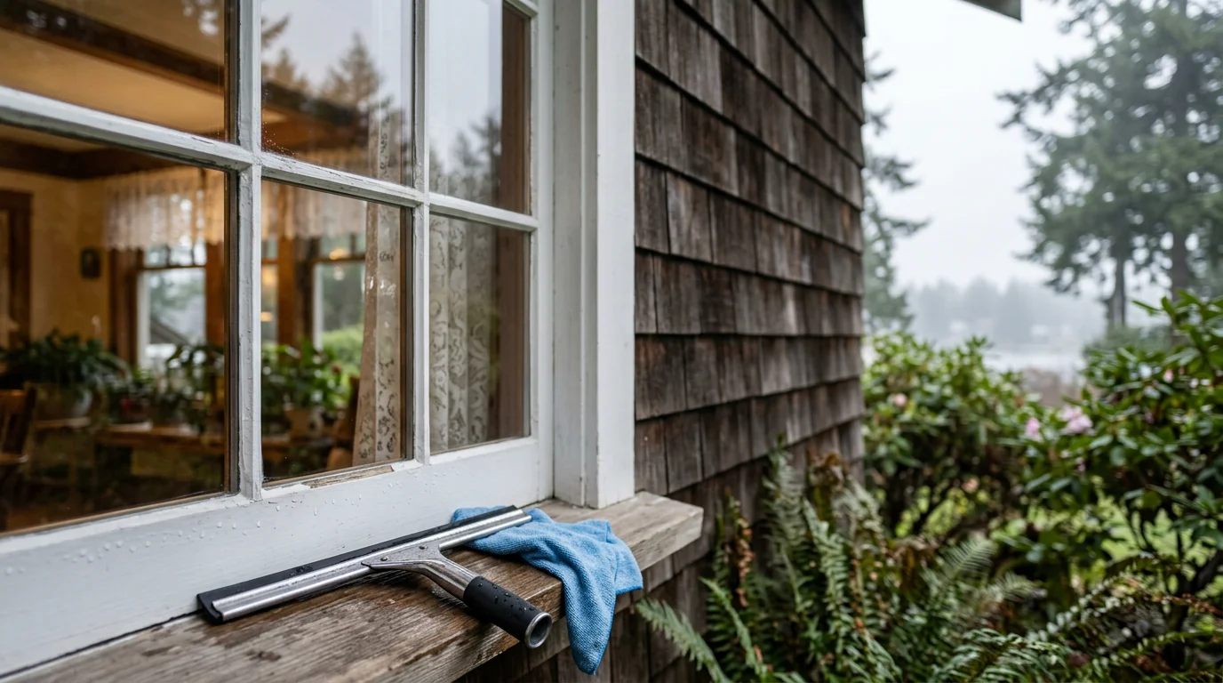 Professional exterior window cleaning on a residential home
